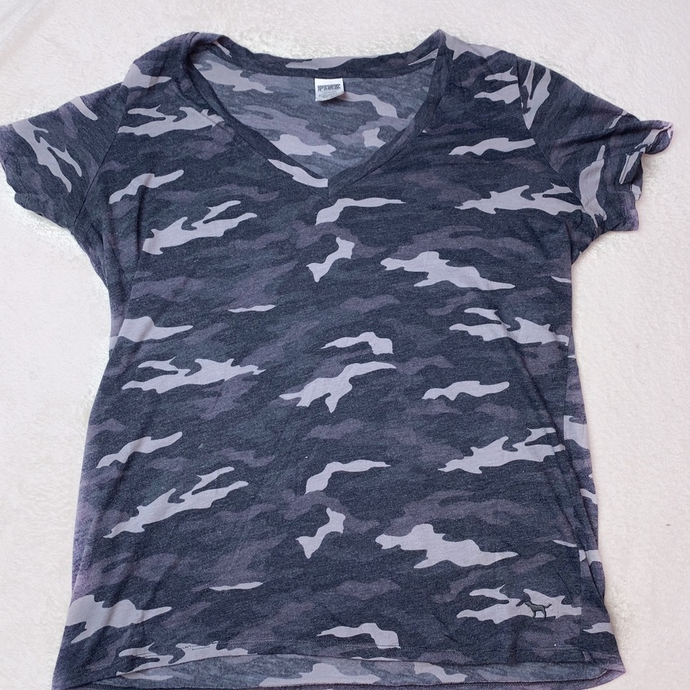 PINK grey camo v neck shirt